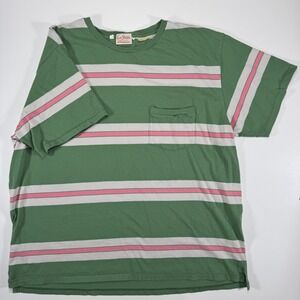 LEVIS Sportswear Short Sleeve Striped Split Hem Pocket Tee 2XL 1940s Green Pink
